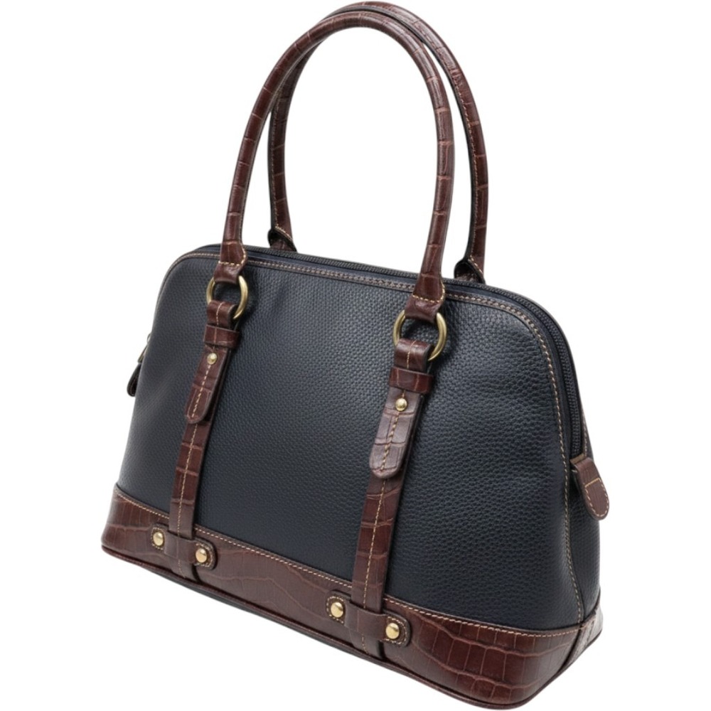 CL‎ America Black Brown Faux Croc Trim Satchel Shoulder Bag Gold Tone Hardware